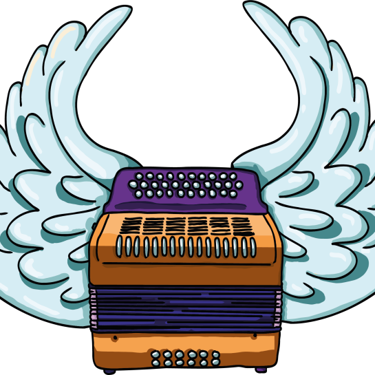 illustratie accordeon met vleugels