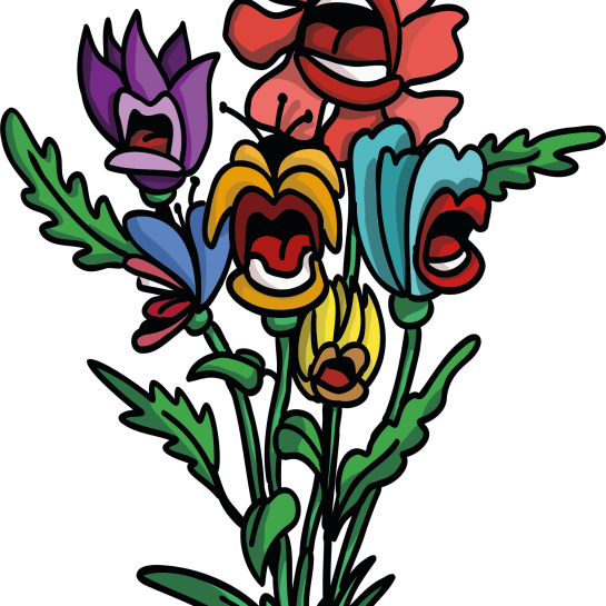 illustratie zingende bloemen