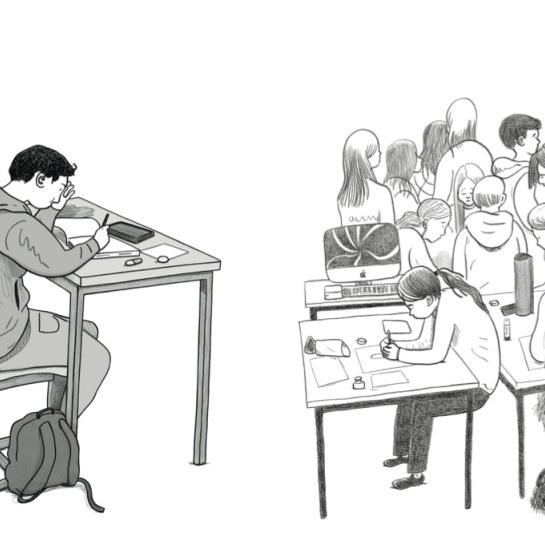 illustratie leerlingen in de les beeldatelier